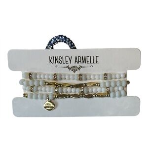 NIP Kinsley Armelle white and gold beaded stretch bracelet set. Retail $30.00